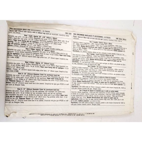 Simplicity Crafts Pattern #7804 "Patchwork Quilt & Accessories UNCUT ©1992 - Picture 2 of 2